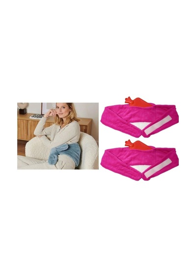 Sıcak Su Torbası 2 Adet,bel Ve Omuz Icın Kusak Seklınde Peluş Pembe Termofor 1500ml 160x22cm Pembe