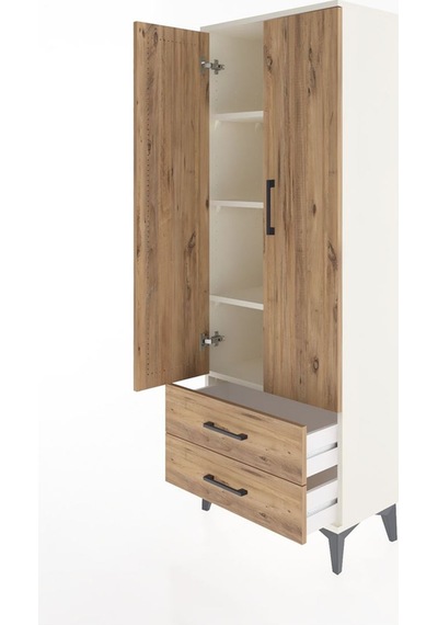 Arges Dolap 4 Raflı 2 Çekmeceli 2 Kapaklı 60x30x163 Aytaşı-çam Aytaşı