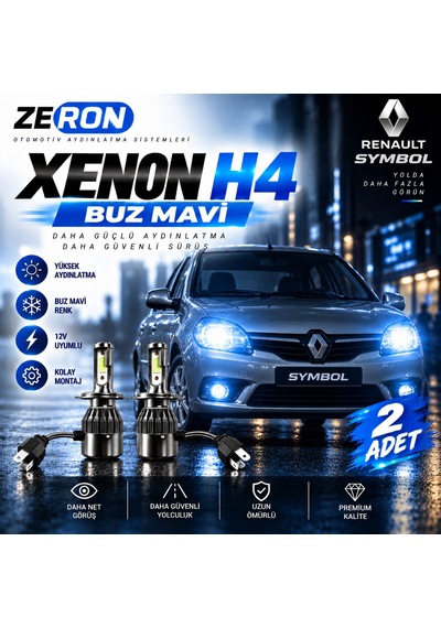 Renault Symbol Xenon H4 Buz Mavi Led Far Ampulü 12v - 2 Adet Yüksek Aydınlatma Kolay Montaj