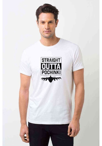 Pubg Straıght Outta Pochınkı Uçaklı Baskılı Beyaz Erkek Tshirt