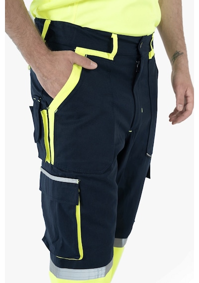 Körüklü Çift Komando Cepli Neon Pantolon Lacivert - Sarı