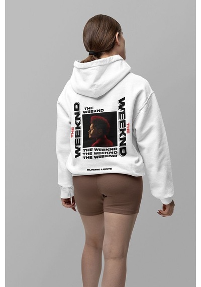 The Weeknd Rapper Baskılı Unisex Oversize Şarkıcı Hoodie Beyaz