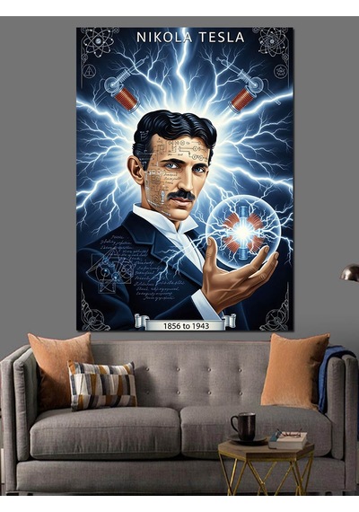 Ahşap Tablo Nikola Tesla Elektrik Portresi