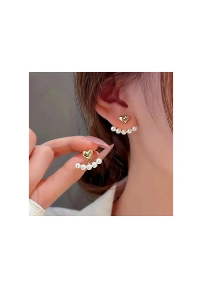 Lunarie İnci 14k Altın Çerçeve Kalp Ear Jacket Tırmanıcı Küpe