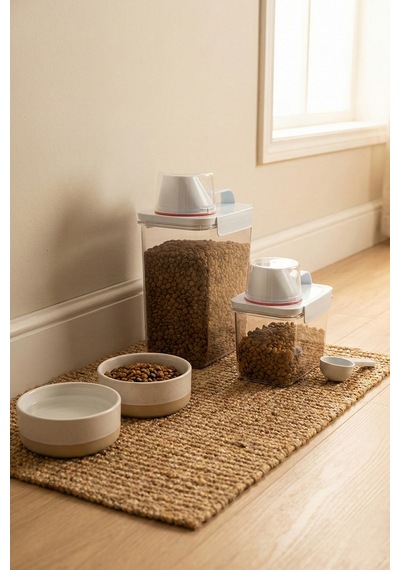 2'li Sızdırmaz Kedi Köpek Mama Saklama Kabı 1100 Ml Ve 1800 Ml