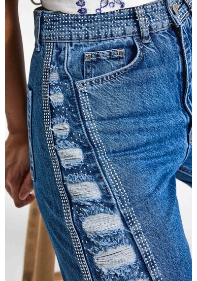 Itsbasic Kadın Mavi T-9s6-4 Flare Fit Özel Tasarım Denim Jean