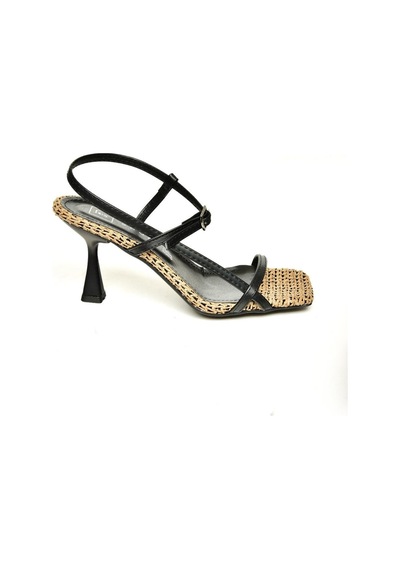 Fox Shoes P518870317 Siyah Hasır İnce Topuklu Kadın Ayakkabı Siyah