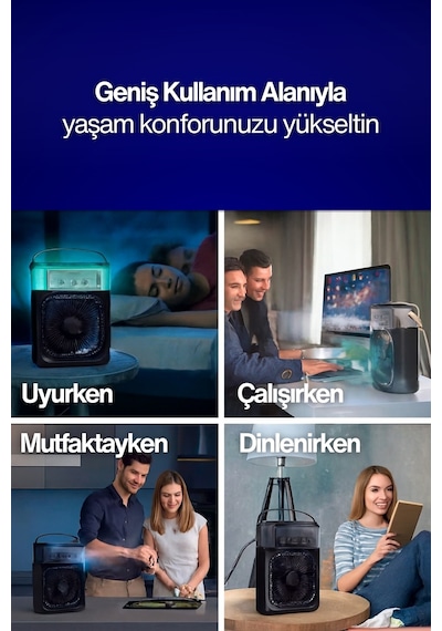 600 Ml Su Tanklı Buharlı Serinletici Fan Taşınabilir Mini Fan Led Işıklı Hava Soğutucu Vantilatör
