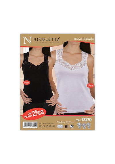 Nicoletta Kadın Atlet Geniş Askılı Dantelli 2 Li Paket Siyah-beyaz Siyah - Beyaz