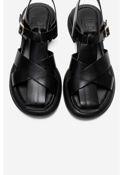 Luvishoes Guıdo Siyah Hakiki Deri Kadın Sandalet Siyah