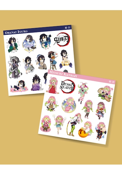 Demon Slayer-mitsuri Kanroji-obanai Iguro-parlak Kağıt -2li Sticker Set- Başarı Etiket Süsleme