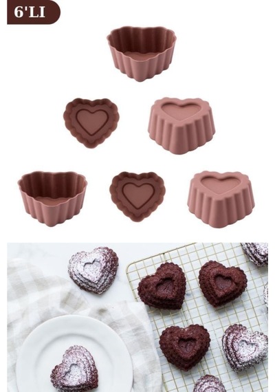 Onikiden Airfryer Silikon Kalp Muffin Kek Kalıbı 6 Lı- Tüm Hava Fritözleriyle Uyumlu Sl11