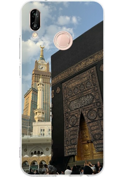 Huawei P20 Lite Uyumlu Manevi Huzur Kabe Kapısı Umre Baskılı Silikon Kılıf Renkli