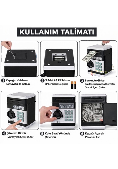 Çocuklar İçin Dijital Şifreli Para Kasası Otomatik Kağıt Para Girişli Eğlenceli Kumbara