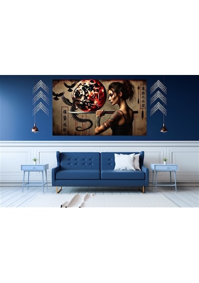Ti-play Kanlı Ay Dövmeli Ölüm 60x90cm Modern Samuray Pvc Çerçevesiz Tablo