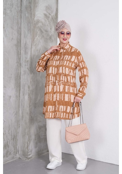 Polologin Butik Kahverengi Çizgili Tunik Ve Krem Pantolon Takım Kahverengi & Krem Polologin Butik Kahverengi Çizgili Tunik Ve Krem Pantolon Takım Kahverengi & Krem