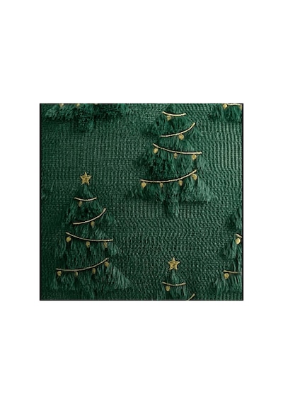 Yılbaşı Konseptli Dekoratif Kırlent Kılıfı 45x45 Cm Yeşil Çam Ağacı Püsküllü Ve Nakışlı Kırlent Kılıfı