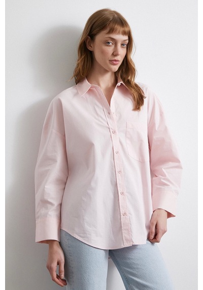 Never More Oversize Pamuklu Gömlek Pembe Pembe