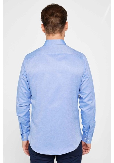 Tudors Erkek Slim Fit Dar Kesim Uzun Kollu Pamuklu Oxford Doku Kolay Ütülenebilir Mavi Düğmeli Yaka Gömlek-31027-mavi Mavi
