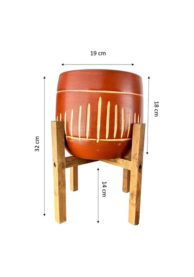 Bitki Tasarımı Ev Dekorasyon Aksesuar Dik Çizgi Desenli Toprak Saksı Saksılık Salon Çiçeklik 4 Ayaklı - 19 CM