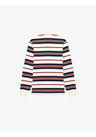 Koton Uzun Kollu Üç İplik Şardonlu Çizgili Düğmeli Polo Yaka Sweatshirt Kırmızı Çizgili 6sam70074mk