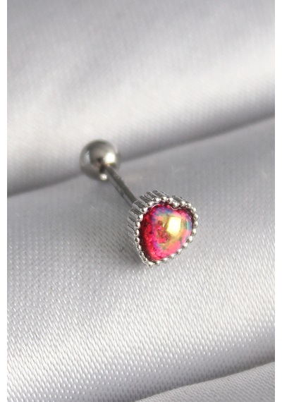 316l Çelik Gümüş Renk Kırmızı Mineli Kalp Tragus Piercing 5886 Çok Renkli