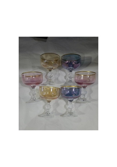 Crystal Claudia Şampanya Kadehi Seti, Kristal, Altın Kenarlı, 3 Renk, 200cc, 6 Parça