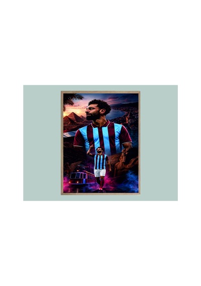 Bordo Mavi Poster Mohamed Salah Ahşap Çerçeveli Tablo Çok Renkli - 919918451 Çok Renkli