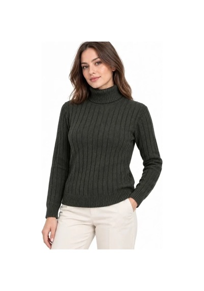 DefyModa Balıkçı Yaka Tam Boğazlı Kalın Fitilli Regular Fit Triko Kazak - Haki