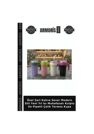Özel Seri Kahve Sever Modern Stil Yeni Yıl Isı Muhafazalı Kulplu Ve Pipetli Çelik Termos Kupa Çok Renkli