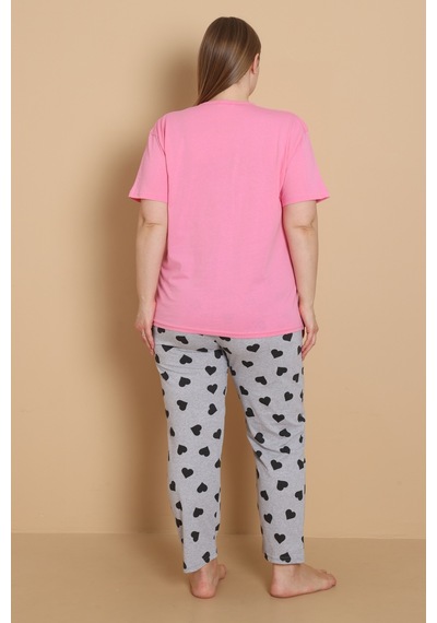 Wordex Mirano 4515 Kalpli Kısa Kollu Pamuklu Penye Büyük Beden Kadın Pijama Takımı Fuşya