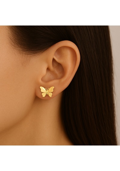 14 Ayar Butterfly Altın Tasarım Küpe Sarı