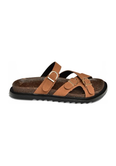 Fox Shoes Y250502502 Taba Süet Tokalı Kadın Terlik Taba