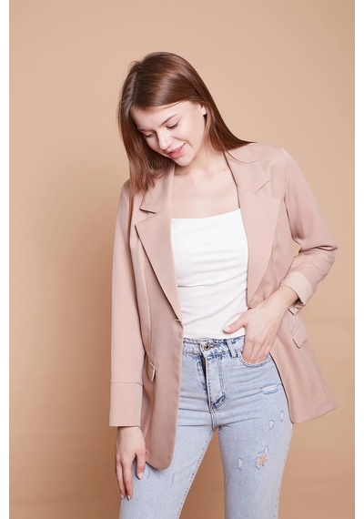 Yakalı Kolu Katlamalı Cep Kapaklı Salaş Boyfriend Oversize Hafif Likralı Kumaş Blazer Ceket -bej Bej Yakalı Kolu Katlamalı Cep Kapaklı Salaş Boyfriend Oversize Hafif Likralı Kumaş Blazer Ceket -bej Bej