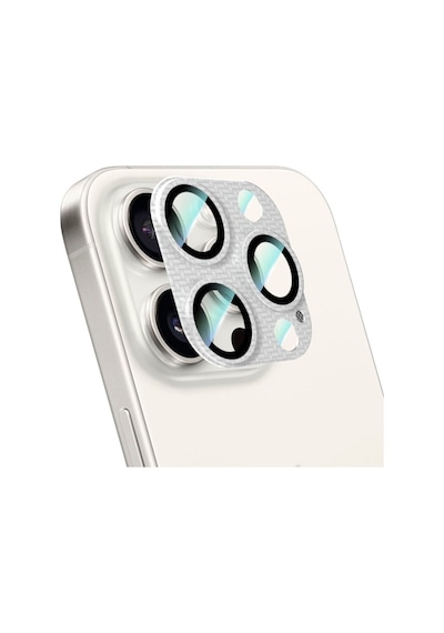 Apple Uyumlu   iPhone 16 Pro Max Caseworld Karbon Fiber Serisi Anti Reflective Full Kamera Lens Koruyucu Gümüş