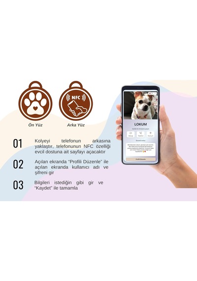 Nfc Etiketli Kedi Köpek Tasma Takısı - Kayıp Önleyici - Pet Güvenlik - Pet Dijital Kartvizit Pembe