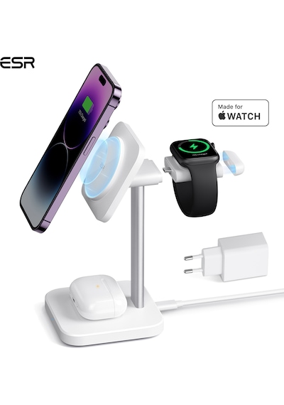 Esr 3 İn 1 17.5 W Hızlı Şarj Standı iOS Watch + Apple Uyumlu AirPods Beyaz