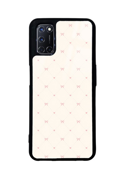 Oppo A52 Cream Pink Coquette Pattern Tasarımlı Glossy Telefon Kılıfı Açık Pembe