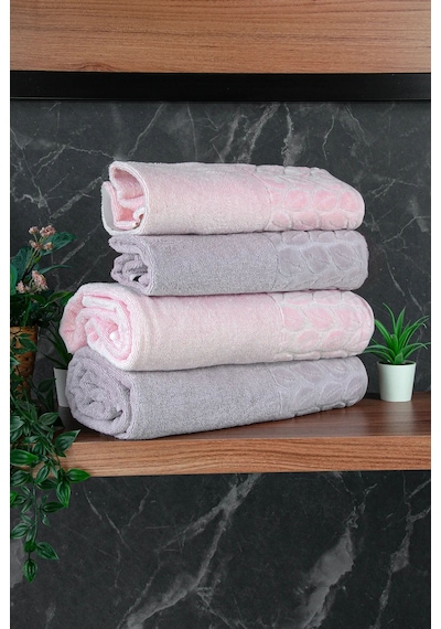 Hazal %100 Pamuklu Kutulu 4'lü Banyo Havlu Seti Hamam Takımı 50x90 - 90x150 Gri-pudra - 00081 Gri