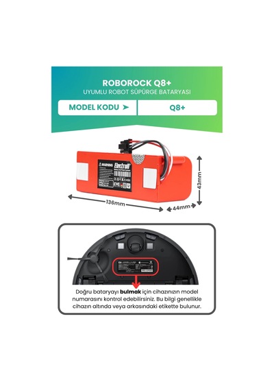 Roborock Q8+ Batarya 6400mah Pil Robot Süpürge Bataryası