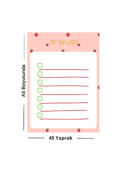 "çilek Temalı A5 To Do List Not Kağıdı 45 Yaprak Çok Renkli