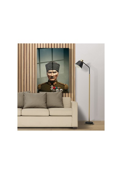 Atatürk Portre Cam Tablo Askeri Üniformalı Mustafa Kemal Atatürk Ev Ve Ofis Dekoru