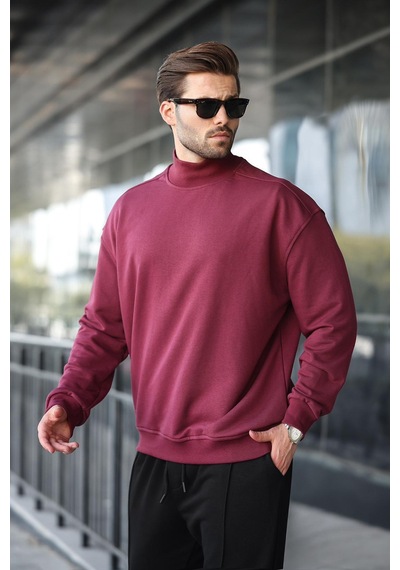 Madmext Bordo Yarım Balıkçı Yaka Erkek Basic Sweatshirt E7158 Bordo