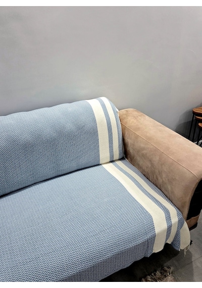 Özdilek Pamuklu Kaymaz Zigzag Koltuk Örtüsü 170x210 - İndigo İndigo Mavi