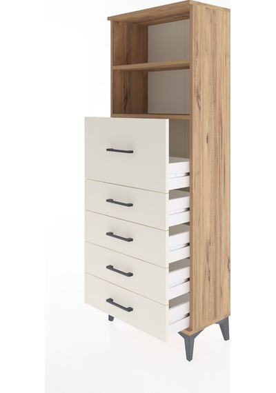 Arges Dolap 2 Raflı 5 Çekmeceli 60x30x163 Çam-aytaşı Atlas Çam