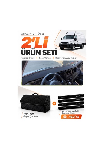 E-biz Iveco Daıly 2011-2014 Uyumlu Torpido Örtüsü + Tay Tüyü Bagaj Çantası Seti - Siyah - Iv001