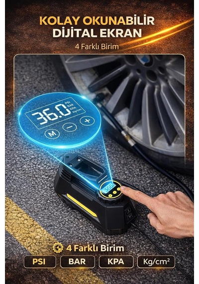 100w 150 Psı Kablolu Hava Kompresörü Dijital Ekranlı Hızlı Lastik Şişirme Pompası 12v
