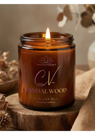 Sandal Ağacı Kokulu Mum- Aromaterapi Mum 100cc- %100 Doğal Soya Wax Mum Amber