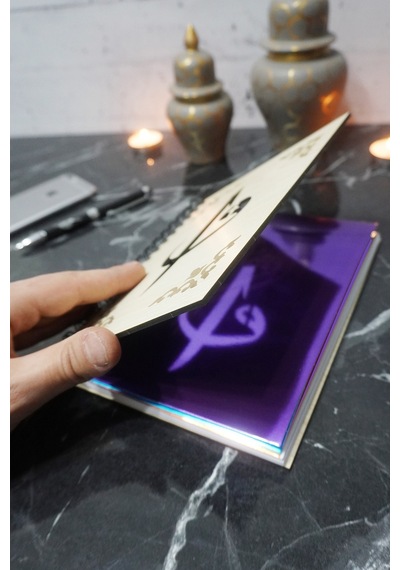 Elif Vav Desenli Ahşap Kapaklı Defter - Ajanda - Günlük - Çizgisiz Defter - Hediyelik