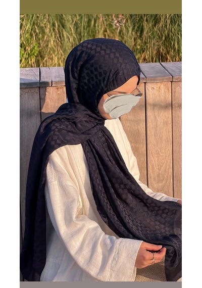 Qalortex Scarf Premium Pamuklu Jakar Şal-lacivert